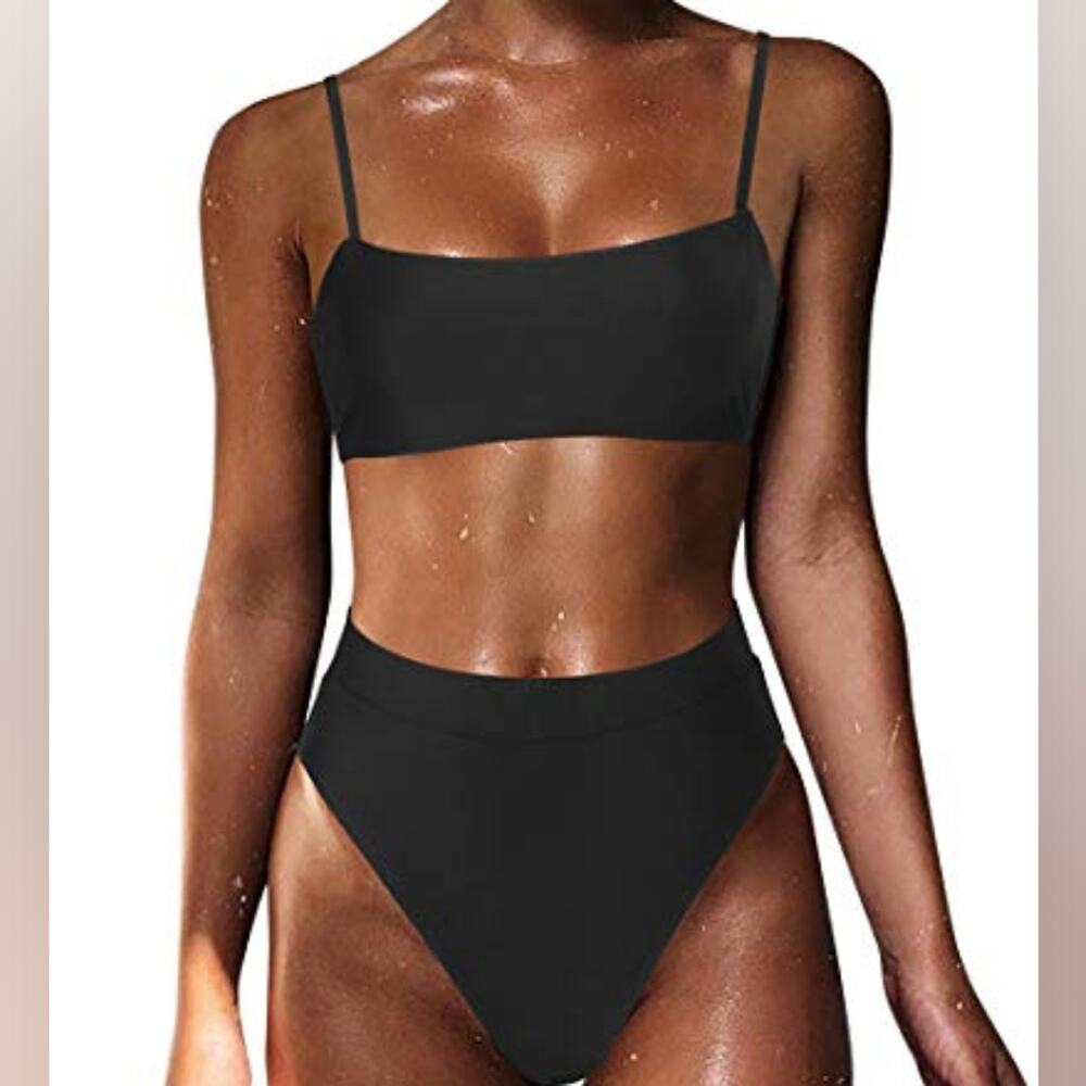 New Black Bikini High Waisted Tank Style String 881 Women's Swimsuit‎ Size L